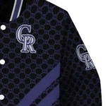 colorado rockies triple side stripes blue black varsity jacket best selling