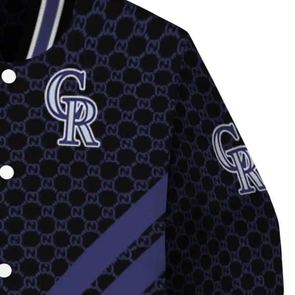 colorado rockies triple side stripes blue black varsity jacket premium grade