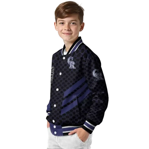 colorado rockies triple side stripes blue black varsity jacket trendy