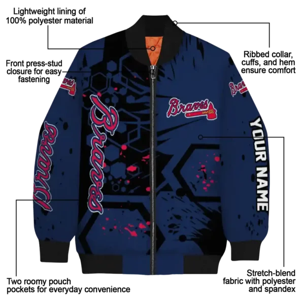 custom atlanta braves hexagon cluster navy black bomber jacket new arrival