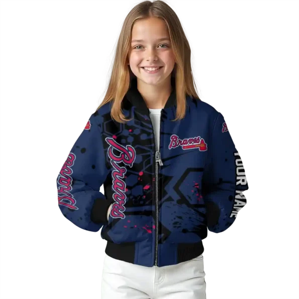 custom atlanta braves hexagon cluster navy black bomber jacket top rated