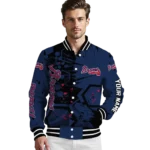 custom atlanta braves hexagon cluster navy black varsity jacket best selling