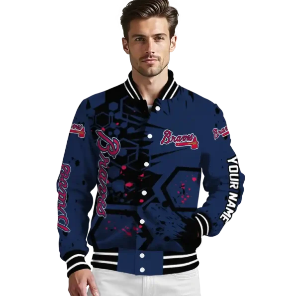 custom atlanta braves hexagon cluster navy black varsity jacket high quality