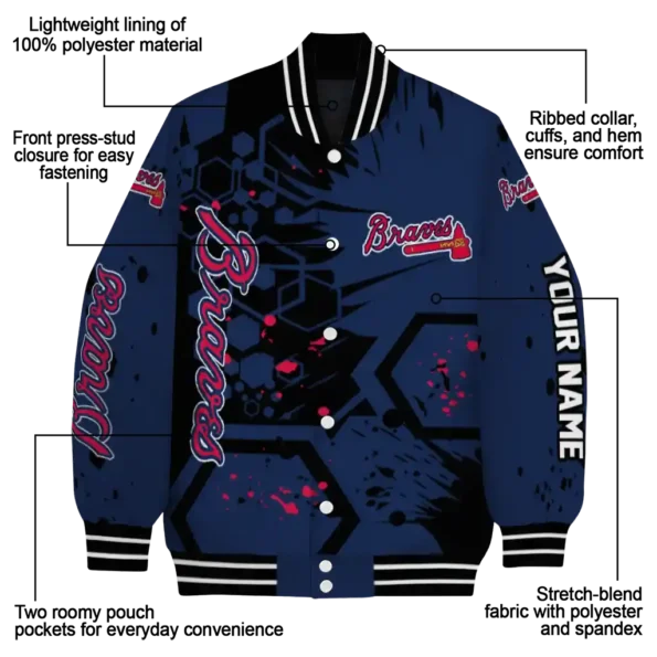 custom atlanta braves hexagon cluster navy black varsity jacket new arrival