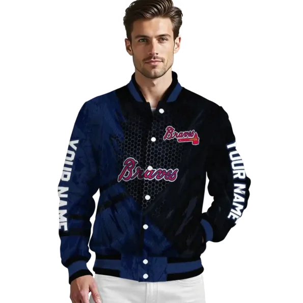 custom atlanta braves hexagon mesh navy black varsity jacket high quality