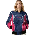 custom atlanta braves power plate navy bomber jacket best selling