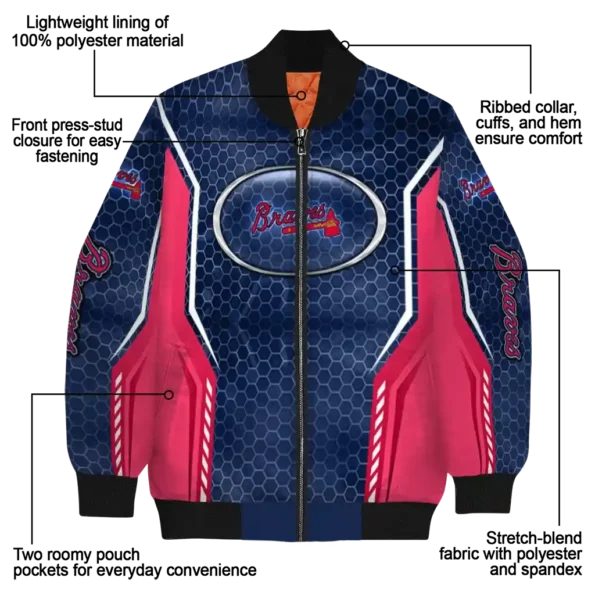 custom atlanta braves power plate navy bomber jacket new arrival