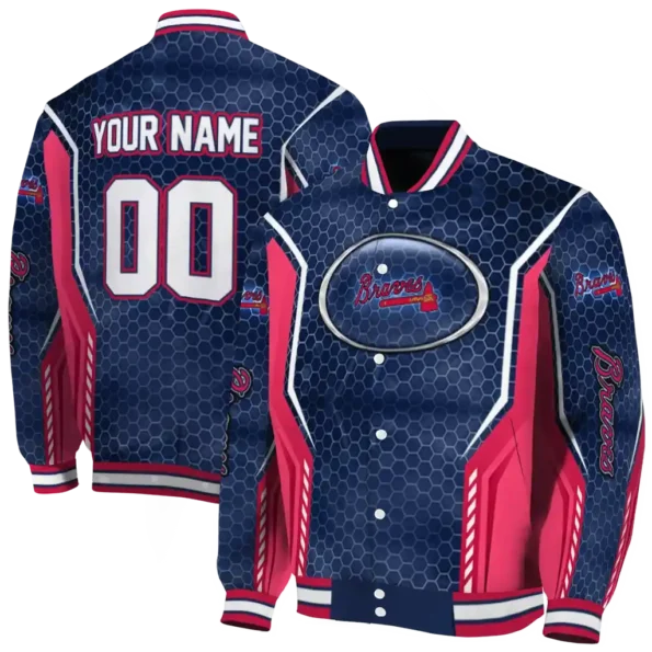custom atlanta braves power plate navy varsity jacket fashion forward