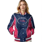 custom atlanta braves power plate navy varsity jacket best selling