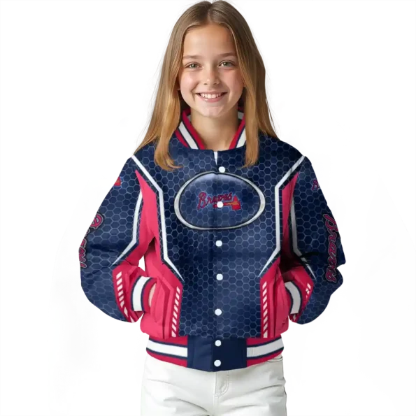 custom atlanta braves power plate navy varsity jacket top rated