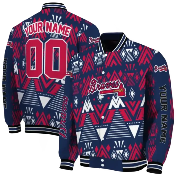 custom atlanta braves pyramid shapes navy varsity jacket fashion forward