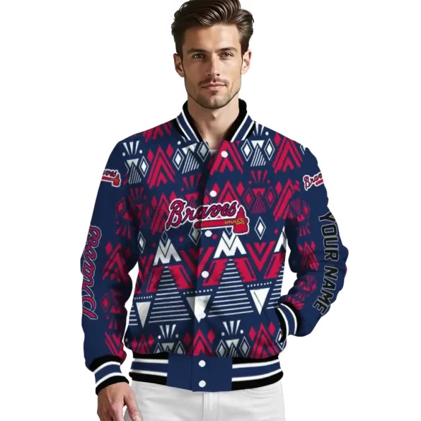 custom atlanta braves pyramid shapes navy varsity jacket high quality