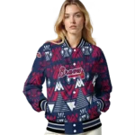 custom atlanta braves pyramid shapes navy varsity jacket best selling
