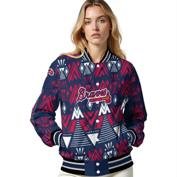 custom atlanta braves pyramid shapes navy varsity jacket latest model