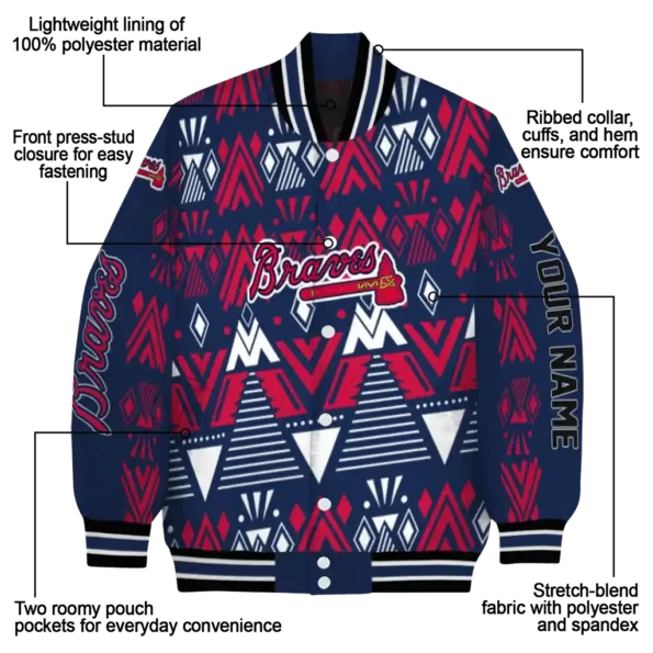 custom atlanta braves pyramid shapes navy varsity jacket new arrival