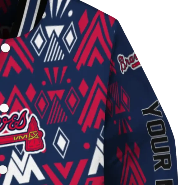 custom atlanta braves pyramid shapes navy varsity jacket premium grade