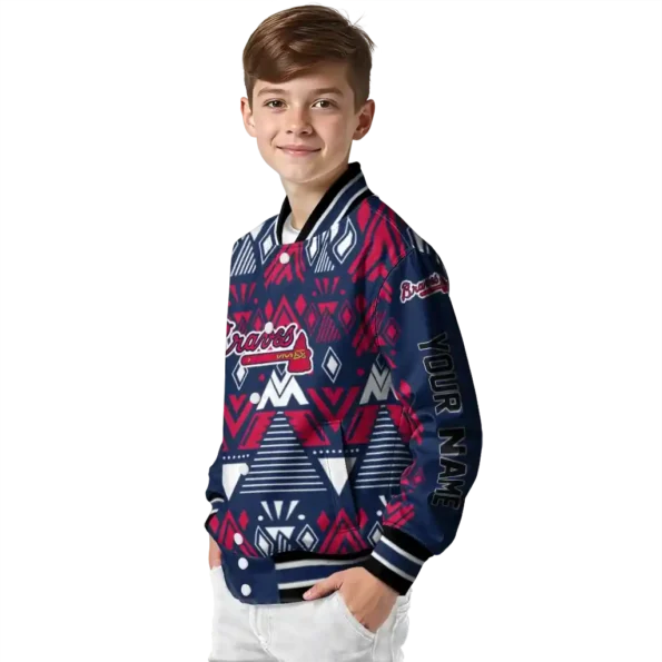 custom atlanta braves pyramid shapes navy varsity jacket trendy