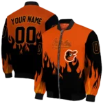 custom baltimore orioles flame border orange black bomber jacket best selling