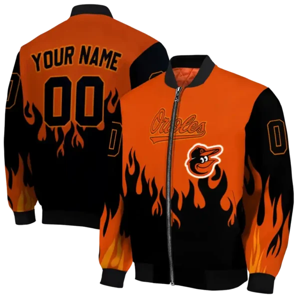 custom baltimore orioles flame border orange black bomber jacket fashion forward