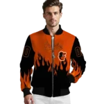 custom baltimore orioles flame border orange black bomber jacket best selling