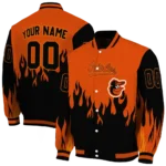custom baltimore orioles flame border orange black varsity jacket best selling