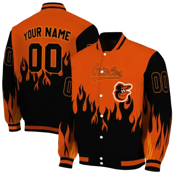 custom baltimore orioles flame border orange black varsity jacket fashion forward