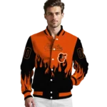 custom baltimore orioles flame border orange black varsity jacket best selling