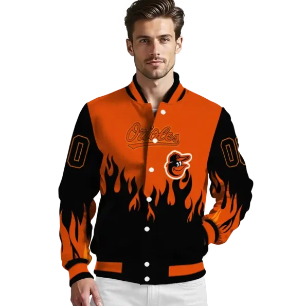 custom baltimore orioles flame border orange black varsity jacket high quality