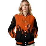 custom baltimore orioles flame border orange black varsity jacket best selling