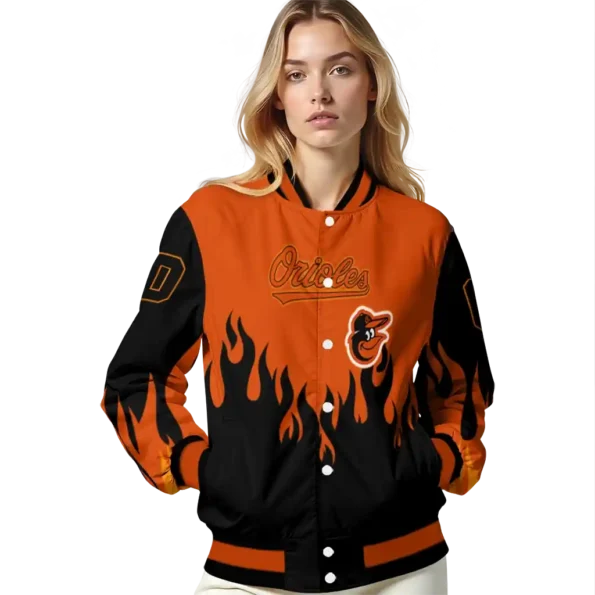 custom baltimore orioles flame border orange black varsity jacket latest model
