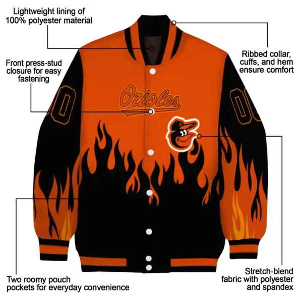 custom baltimore orioles flame border orange black varsity jacket new arrival