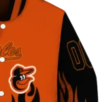 custom baltimore orioles flame border orange black varsity jacket best selling