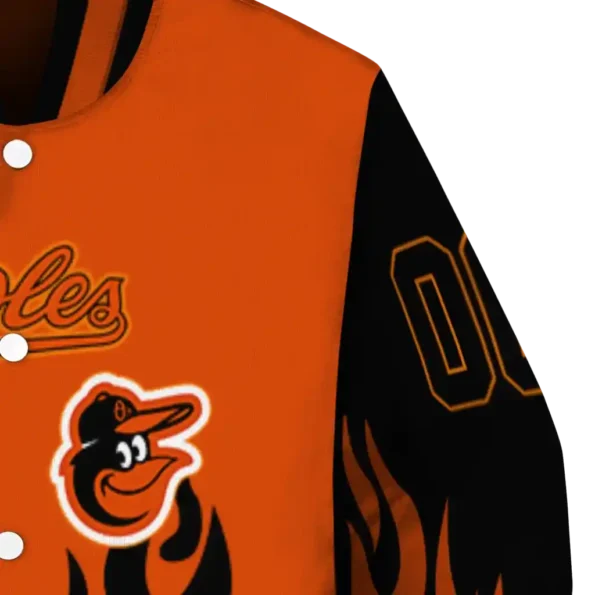 custom baltimore orioles flame border orange black varsity jacket premium grade