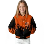 custom baltimore orioles flame border orange black varsity jacket best selling