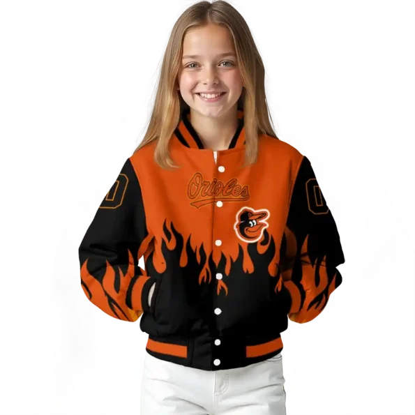custom baltimore orioles flame border orange black varsity jacket top rated