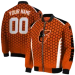 custom baltimore orioles hexagon grid orange bomber jacket best selling