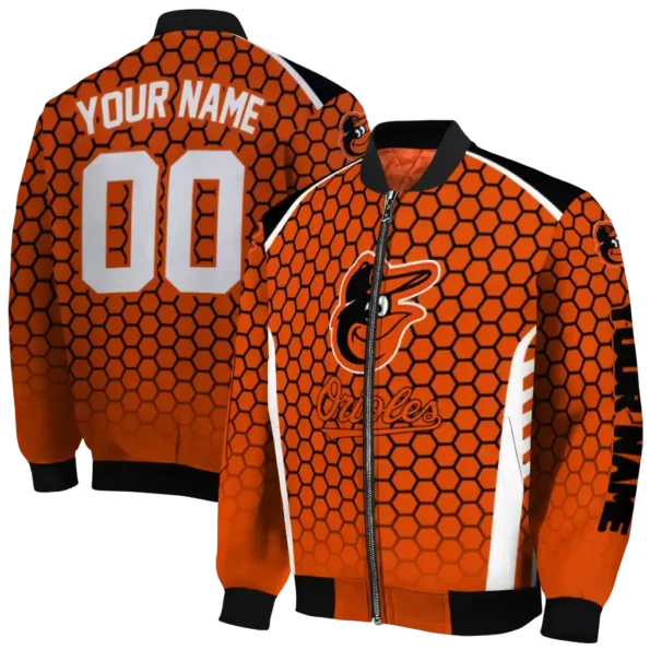 custom baltimore orioles hexagon grid orange bomber jacket fashion forward
