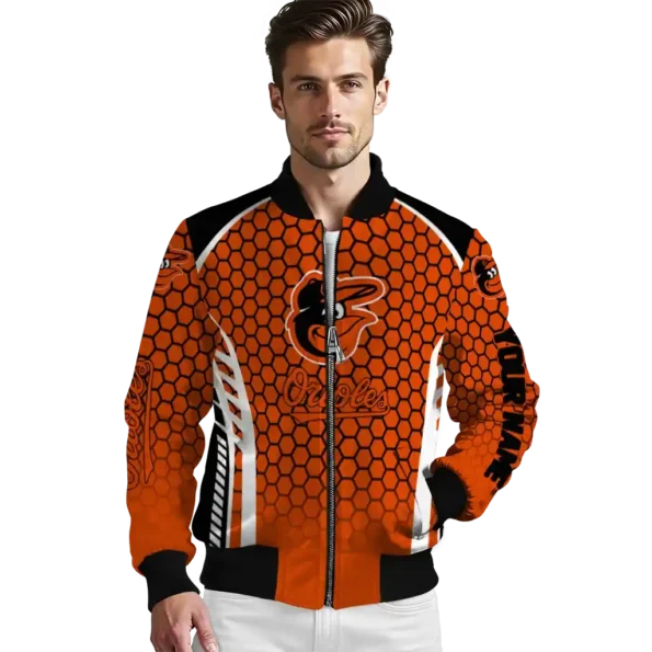 custom baltimore orioles hexagon grid orange bomber jacket high quality