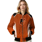custom baltimore orioles hexagon grid orange bomber jacket best selling