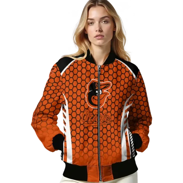 custom baltimore orioles hexagon grid orange bomber jacket latest model