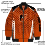 custom baltimore orioles hexagon grid orange bomber jacket best selling