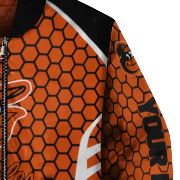 custom baltimore orioles hexagon grid orange bomber jacket premium grade