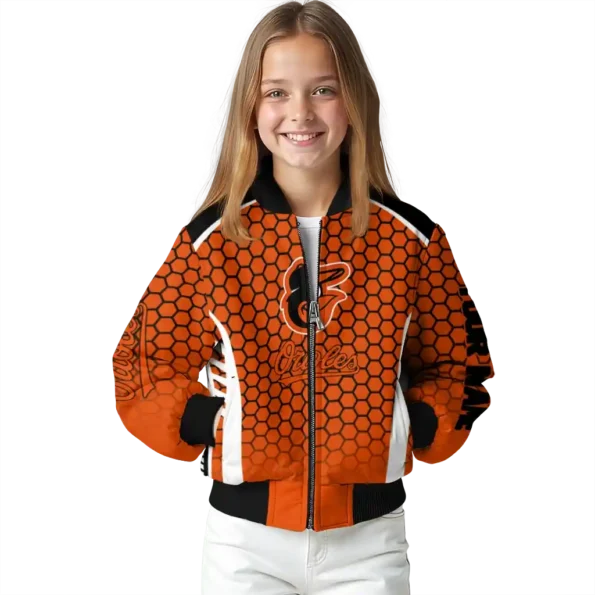 custom baltimore orioles hexagon grid orange bomber jacket top rated