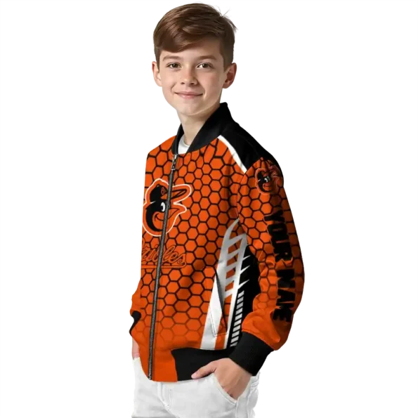 custom baltimore orioles hexagon grid orange bomber jacket trendy