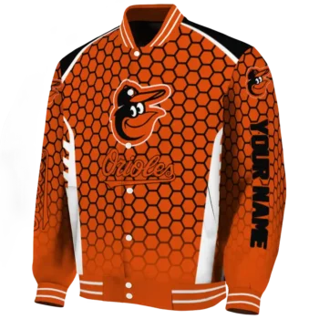 custom baltimore orioles hexagon grid orange varsity jacket best selling