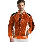custom baltimore orioles hexagon grid orange varsity jacket best selling
