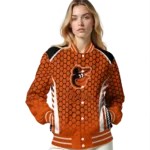 custom baltimore orioles hexagon grid orange varsity jacket best selling