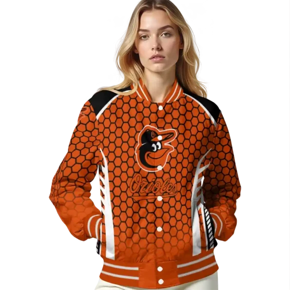 custom baltimore orioles hexagon grid orange varsity jacket latest model