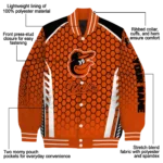 custom baltimore orioles hexagon grid orange varsity jacket best selling