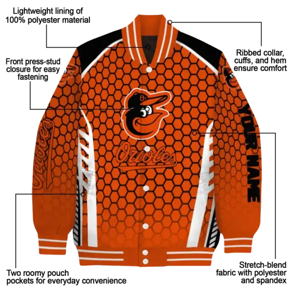 custom baltimore orioles hexagon grid orange varsity jacket new arrival